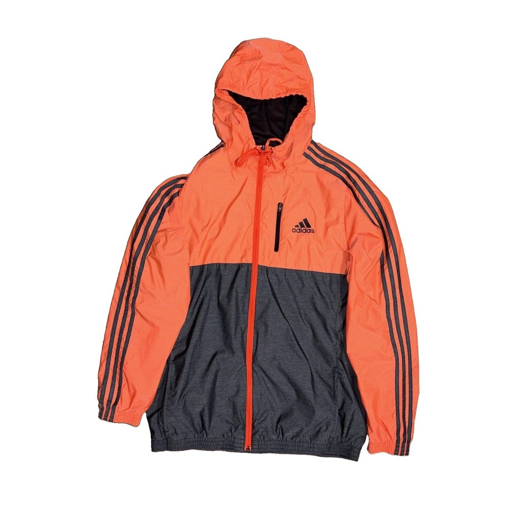 Adidas Windbreaker Men's Size L Orange Gray Full Zip Long Sleeve Hoodie Jacket